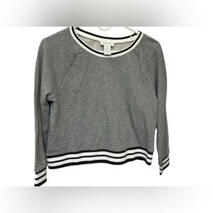 Weekend by Andrea Jovine varsity pullover gray with black white stripe NWT